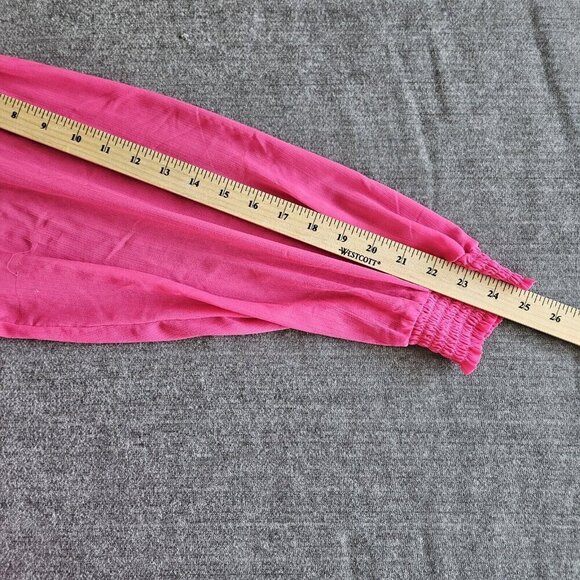 Torrid Top 3X Pink Babydoll Semi Sheer High Smocked NeckCuffs Long Sleeve Ruffle - Picture 8 of 16